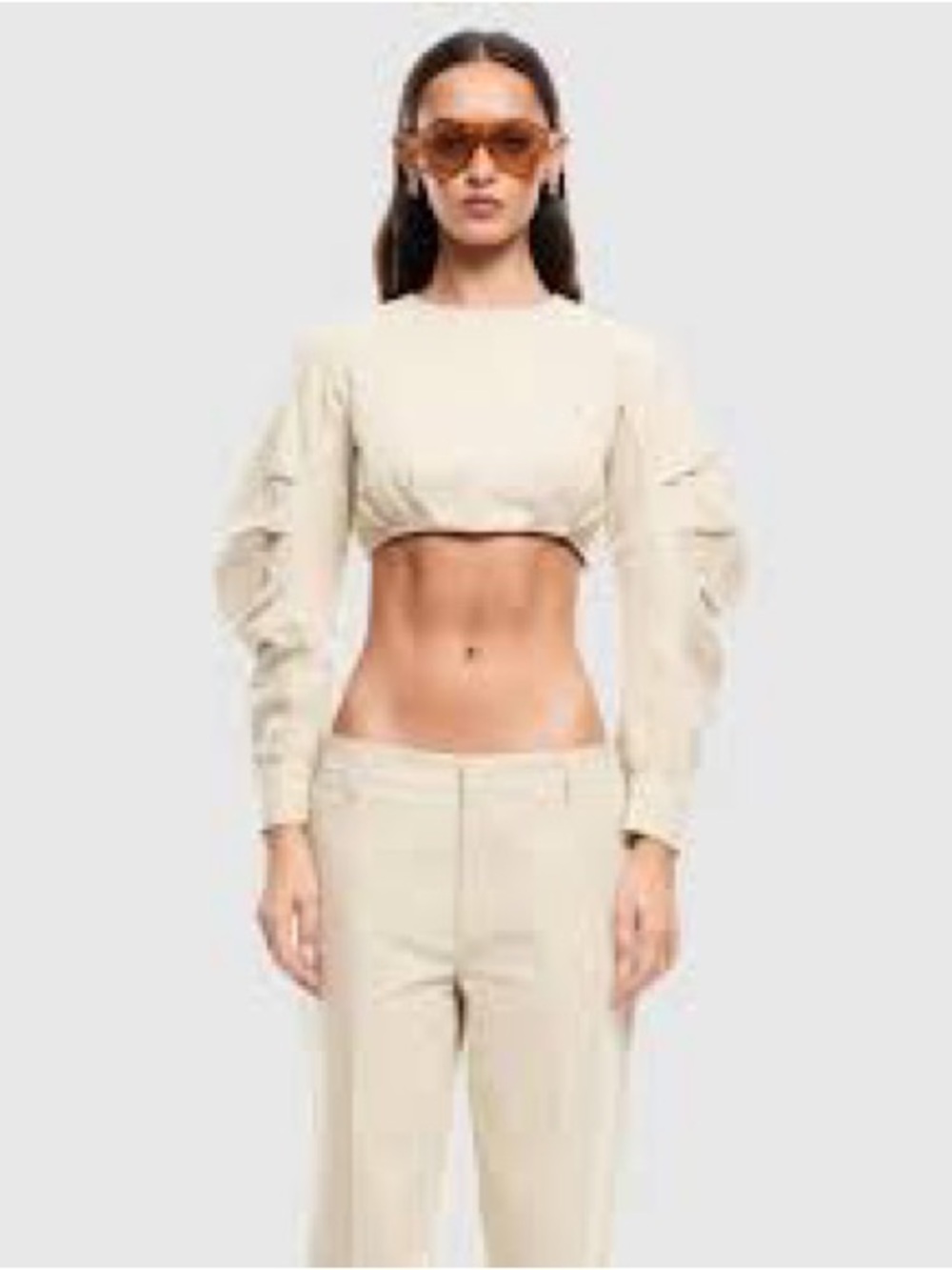 cult gaia Cream Cropped Balloon-Sleeve Top - Picture 2 of 7